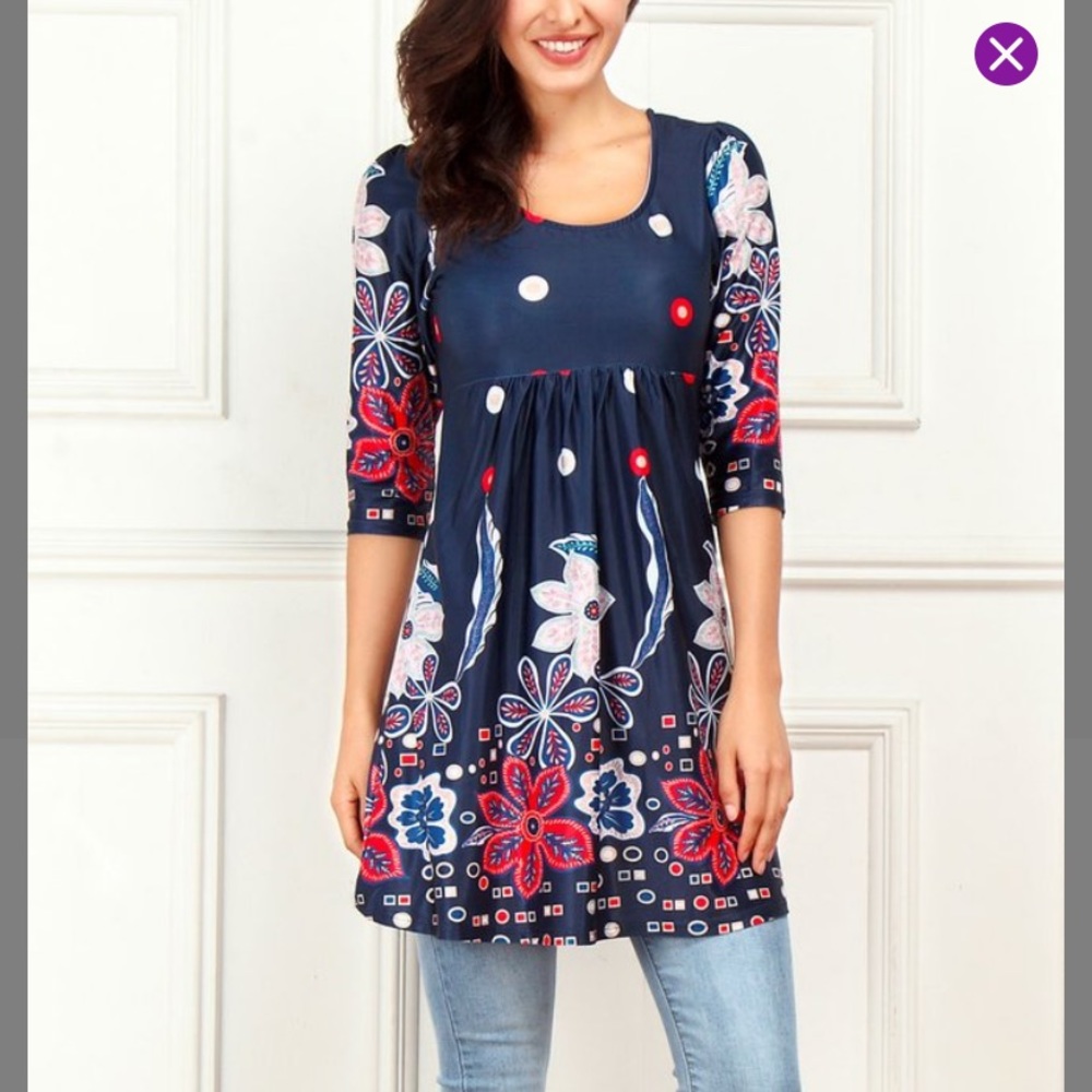 R&B Collection Navy floral empire waist tunic